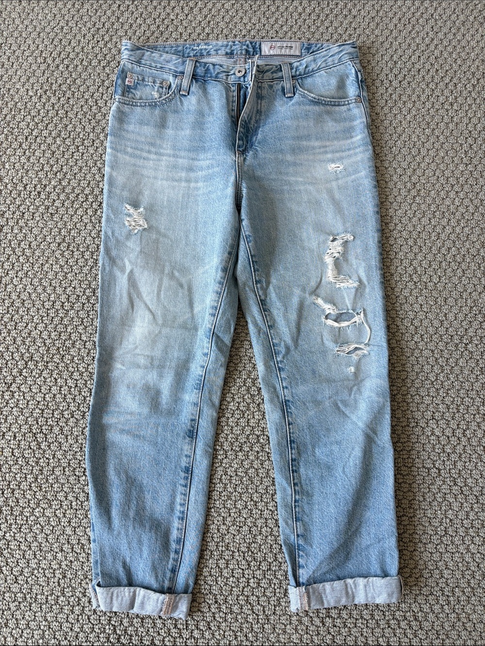 Ag Adriano Goldschmied Light Blue Distressed Ankle Jeans